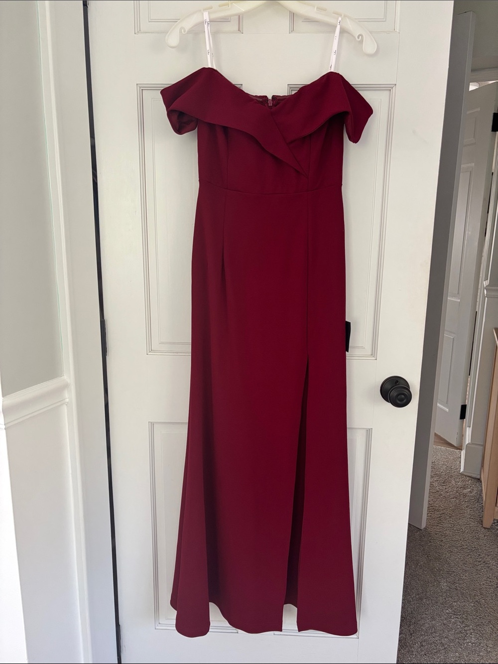 BHLDN Strapless Burgundy Ruffle Gown